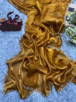 Mustard Yellow Shine Saree  For Festive & Party Wear