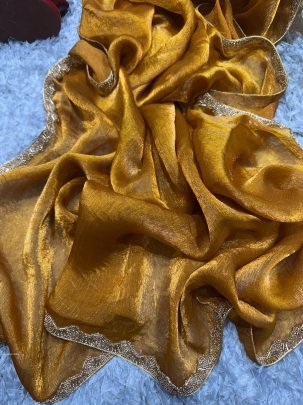 Mustard Yellow Shine Saree  For Festive & Party Wear