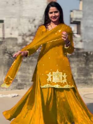 Mustard Yellow Traditional Lehenga Set With Thread And Sequence Work 