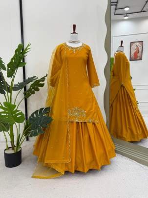 Mustard Yellow Traditional Lehenga Set With Thread And Sequence Work