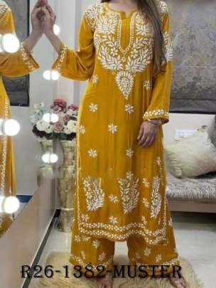 Muster Chain Stich Work Heavy Rayon Kurtis