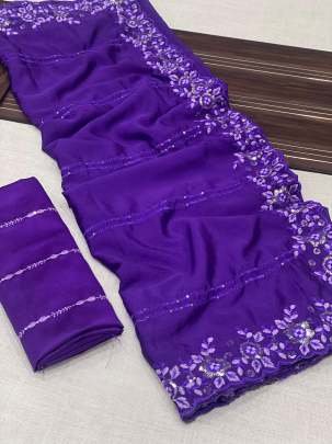 Muster Festival Wear Multi Work Chinon Saree With Beautiful Blouse