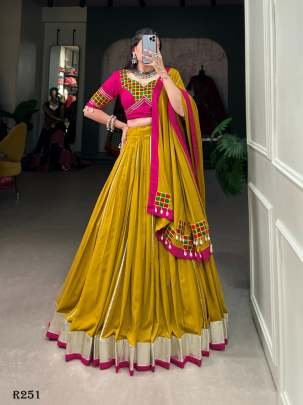 Musterd Pure Rayon Navratri Lehenga Choli With Lace Borders