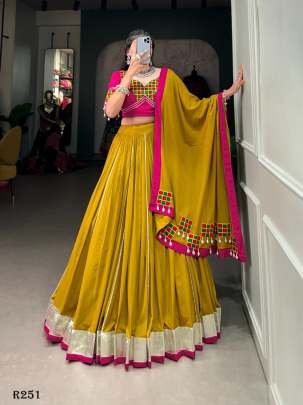 Musterd Pure Rayon Navratri Lehenga Choli With Lace Borders