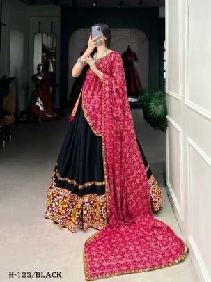 Navaratri Pure Cotton Black Lehenga Choli and Mirror Gamthi Work