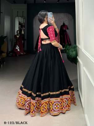Navaratri Pure Cotton Black Lehenga Choli and Mirror Gamthi Work