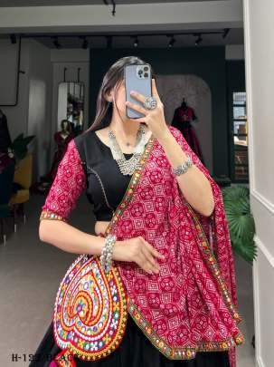 Navaratri Pure Cotton Black Lehenga Choli and Mirror Gamthi Work