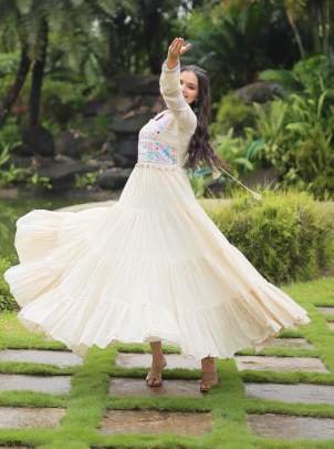 Navaratri Special  Kora Cotton White Gown