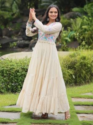 Navaratri Special  Kora Cotton White Gown