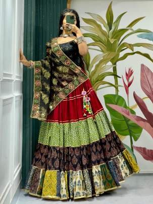 Navratri  10 Meter Flair Lehenga With Spaghetti Style Blouse 