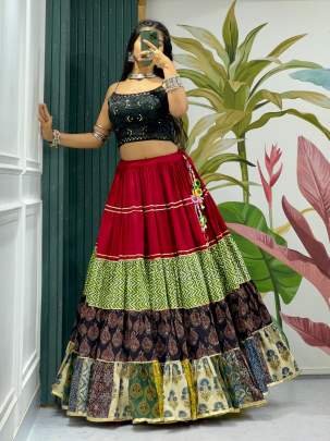 Navratri  10 Meter Flair Lehenga With Spaghetti Style Blouse