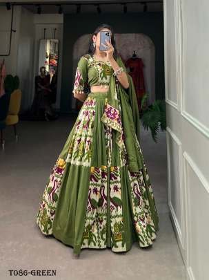 Mehndi Rayon Printed Lehenga Choli Set