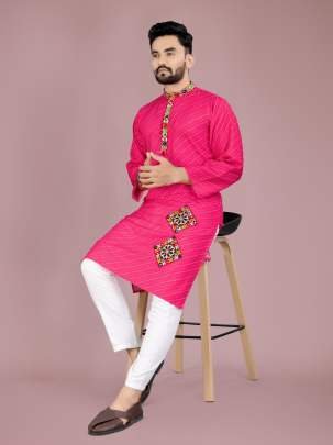 Navratri Gamthi Work Cotton Pink Kurta And Pyjama