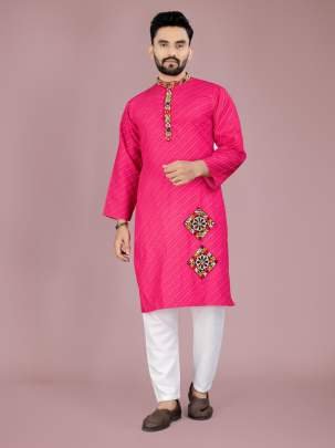 Navratri Gamthi Work Cotton Pink Kurta And Pyjama