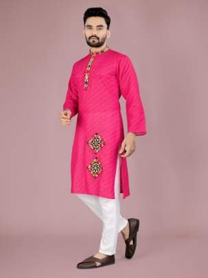Navratri Gamthi Work Cotton Pink Kurta And Pyjama