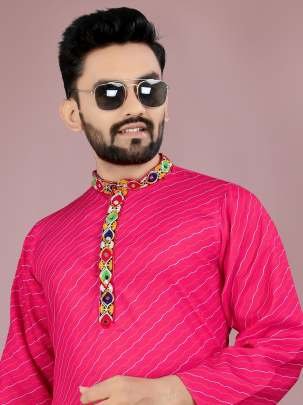 Navratri Gamthi Work Cotton Pink Kurta And Pyjama