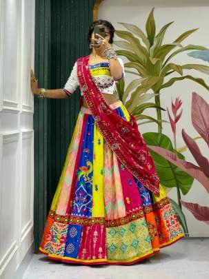 Navratri Multi Colour Lehenga Choli With Elegent Mirror Work