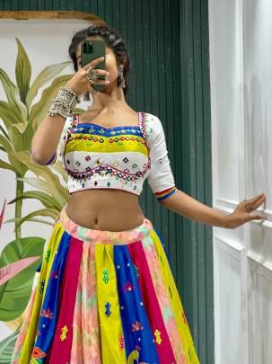 Navratri Multi Colour Lehenga Choli With Elegent Mirror Work