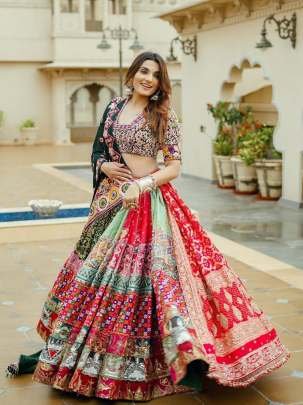 Navratri Multicolor Mirror Work Cotton Lehenga Choli