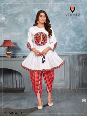 Navratri Rayon White Kedia and Tulip Pants