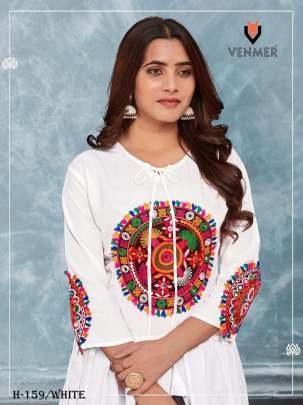 Navratri Rayon White Kedia and Tulip Pants