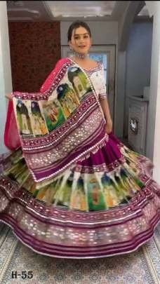 Navratri  Silk Purple Lehenga Choli With Dupatta With Mirror Work
