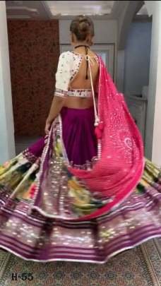 Navratri  Silk Purple Lehenga Choli With Dupatta With Mirror Work