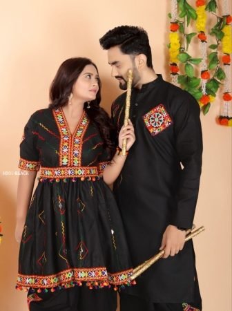 Navratri Special Black Womens Kediya With Mens Kurta Couple Combo Set
