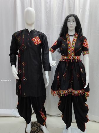 Navratri Special Black Womens Kediya With Mens Kurta Couple Combo Set