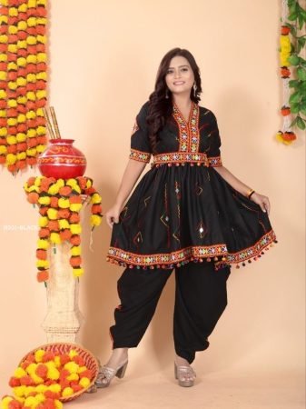 Navratri Special Black Womens Kediya With Mens Kurta Couple Combo Set