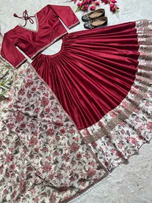 Navratri Special Red Malay Satin Silk Lehenga Choli