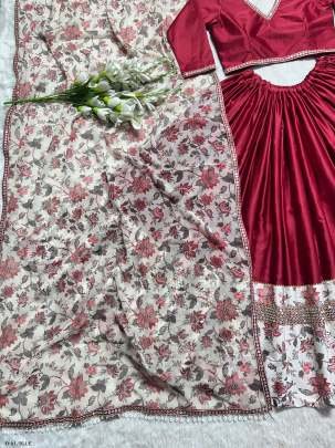 Navratri Special Red Malay Satin Silk Lehenga Choli