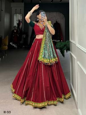 Navratri Special Cotton Red Lehenga and Stitched Blouse With Dupatta