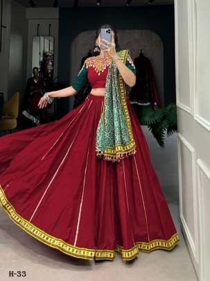 Navratri Special Cotton Red Lehenga and Stitched Blouse With Dupatta