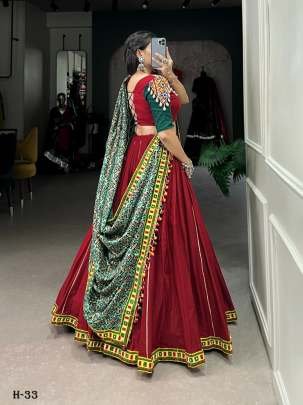 Navratri Special Cotton Red Lehenga and Stitched Blouse With Dupatta