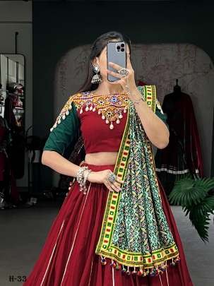 Navratri Special Cotton Red Lehenga and Stitched Blouse With Dupatta