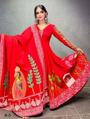 Navratri Special Red Gown And Dupatta Set With Digital Print Work