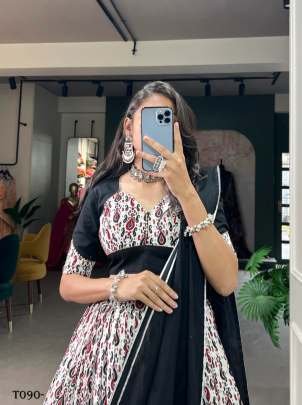 Navratri Special White and Black Cotton Lehenga Choli