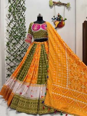 Navratri Special Multi Color Lehenga With Elegent Real Mirror Work
