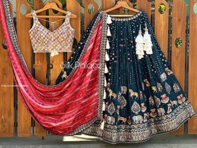 Navratri Special Navy Blue Georgette Multi Needle Work Lehenga