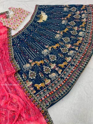 Navratri Special Navy Blue Georgette Multi Needle Work Lehenga