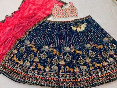 Navratri Special Navy Blue Georgette Multi Needle Work Lehenga