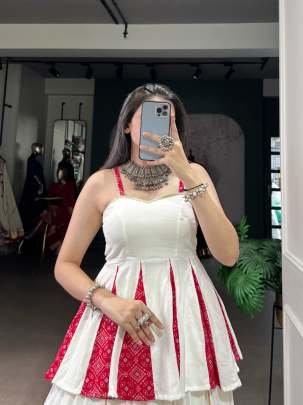 Navratri Special White Rayon Lehenga With Multi Color Patch Work