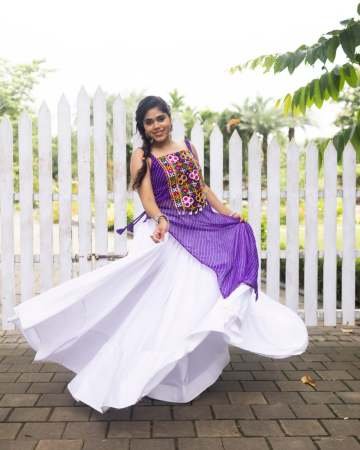 Navratri  Wear Purple Colour Lehenga