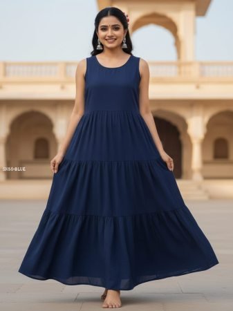 Navy Blue 2 in 1 Double Layer Chanderi Kurta Set with Foil Print