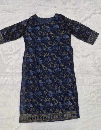 Navy Blue 2 in 1 Double Layer Chanderi Kurta Set with Foil Print