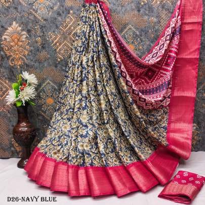 Rani Pink Color Dola Dark flower printed Silk Sarees