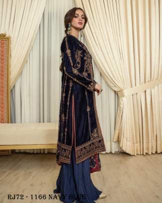 Navy Blue Color Heavy Velvet Beautiful Embroidery Work Kurti Palazzo Dupatta Set