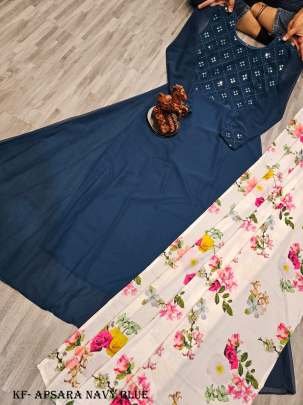 Navy Blue Color Stunning Heavy Fox Georgette Gowns with Digital Printed Dupatta