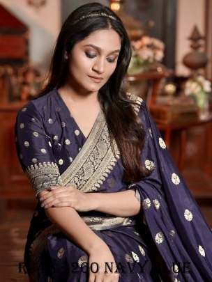 Navy Blue Copper Zari Weaving Work Banarasi Silk Saree